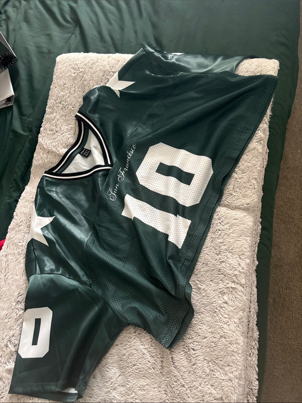 SHEIN Green and White Athletic Jersey Top
